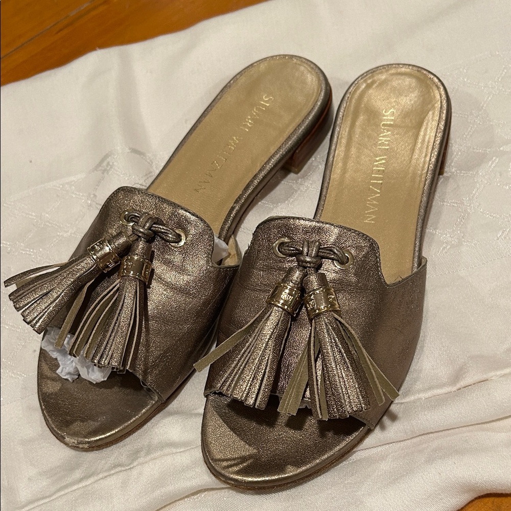 Stuart Weitzman Gold Tassel Mules